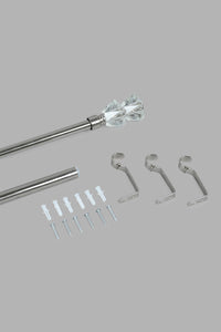 Silver Finish Extendable Single Curtain Rod With Crystal Finial