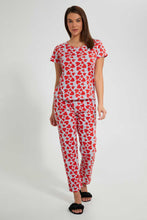 Load image into Gallery viewer, Redtag-White/Red-Heart-Printed-Pyjama-Set-Pyjama-Sets-Women&#39;s-
