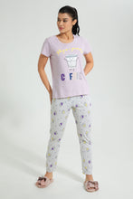 Load image into Gallery viewer, Redtag-Lilac-Coffee-Printed-Pyjama-Set-Colour:Lilac,-Filter:Women&#39;s-Clothing,-New-In,-New-In-Women,-Non-Sale,-S22B,-Section:Women,-Women-Pyjama-Sets-Women&#39;s-
