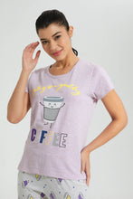 Load image into Gallery viewer, Redtag-Lilac-Coffee-Printed-Pyjama-Set-Colour:Lilac,-Filter:Women&#39;s-Clothing,-New-In,-New-In-Women,-Non-Sale,-S22B,-Section:Women,-Women-Pyjama-Sets-Women&#39;s-
