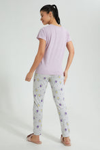 Load image into Gallery viewer, Redtag-Lilac-Coffee-Printed-Pyjama-Set-Colour:Lilac,-Filter:Women&#39;s-Clothing,-New-In,-New-In-Women,-Non-Sale,-S22B,-Section:Women,-Women-Pyjama-Sets-Women&#39;s-
