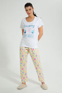 Redtag-Green-Cup-Cakes-Printed-Pyjama-Set-Colour:Green,-Filter:Women's-Clothing,-New-In,-New-In-Women,-Non-Sale,-S22B,-Section:Women,-Women-Pyjama-Sets-Women's-