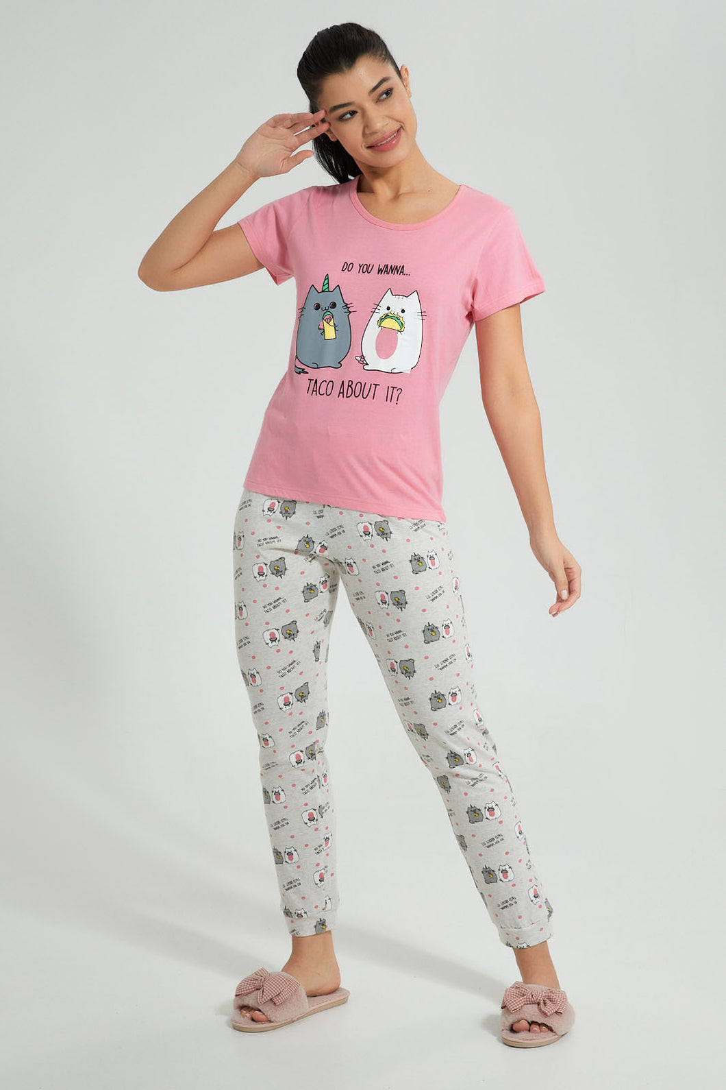 Redtag-Blush-Printed-Pyjama-Set-Colour:Pink,-Filter:Women's-Clothing,-New-In,-New-In-Women,-Non-Sale,-S22B,-Section:Women,-Women-Pyjama-Sets-Women's-