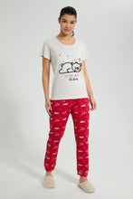 Load image into Gallery viewer, Redtag-Ecru-Melange-Printed-Pyjama-Set-Colour:Ecru,-Filter:Women&#39;s-Clothing,-New-In,-New-In-Women,-Non-Sale,-S22B,-Section:Women,-Women-Pyjama-Sets-Women&#39;s-
