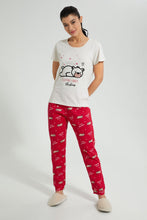 Load image into Gallery viewer, Redtag-Ecru-Melange-Printed-Pyjama-Set-Colour:Ecru,-Filter:Women&#39;s-Clothing,-New-In,-New-In-Women,-Non-Sale,-S22B,-Section:Women,-Women-Pyjama-Sets-Women&#39;s-
