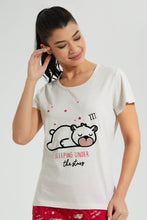 Load image into Gallery viewer, Redtag-Ecru-Melange-Printed-Pyjama-Set-Colour:Ecru,-Filter:Women&#39;s-Clothing,-New-In,-New-In-Women,-Non-Sale,-S22B,-Section:Women,-Women-Pyjama-Sets-Women&#39;s-
