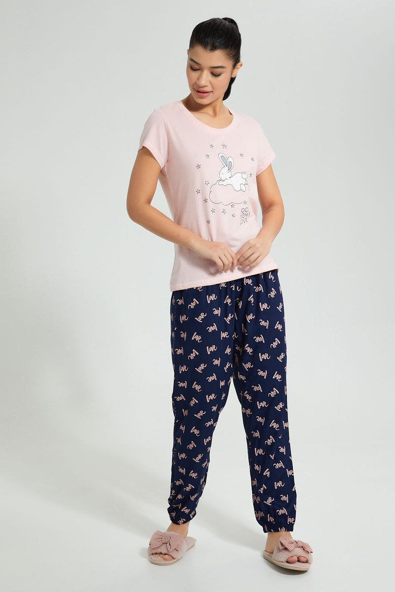 Redtag-Pale-Pink-Printed-Pyjama-Set-Colour:Pink,-Filter:Women's-Clothing,-New-In,-New-In-Women,-Non-Sale,-S22B,-Section:Women,-Women-Pyjama-Sets-Women's-