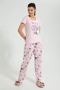 Redtag-Pink-Printed-Pyjama-Set-Colour:Pink,-Filter:Women's-Clothing,-New-In,-New-In-Women,-Non-Sale,-S22B,-Section:Women,-Women-Pyjama-Sets-Women's-