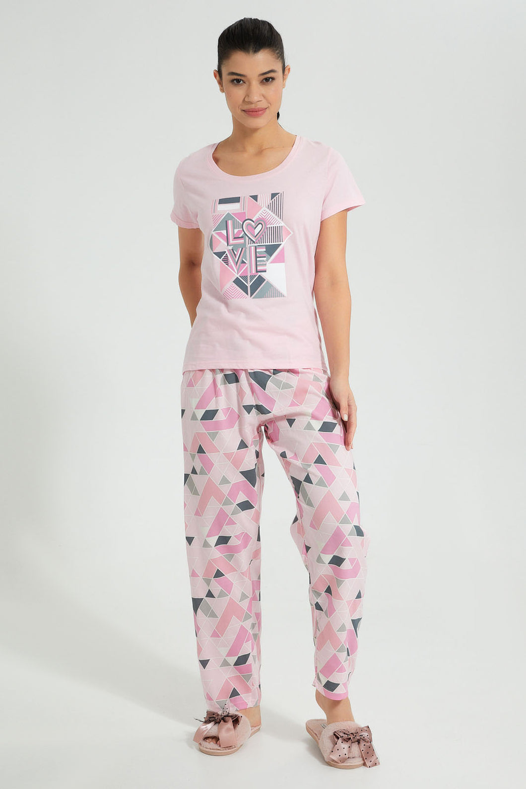 Redtag-Pink-Printed-Pyjama-Set-Colour:Pink,-Filter:Women's-Clothing,-New-In,-New-In-Women,-Non-Sale,-S22B,-Section:Women,-Women-Pyjama-Sets-Women's-