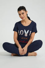 Load image into Gallery viewer, Redtag-Navy-Polka-Printed-Pyjama-Set-Colour:Navy,-Filter:Women&#39;s-Clothing,-New-In,-New-In-Women,-Non-Sale,-S22B,-Section:Women,-Women-Pyjama-Sets-Women&#39;s-
