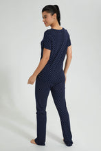 Load image into Gallery viewer, Redtag-Navy-Polka-Printed-Pyjama-Set-Colour:Navy,-Filter:Women&#39;s-Clothing,-New-In,-New-In-Women,-Non-Sale,-S22B,-Section:Women,-Women-Pyjama-Sets-Women&#39;s-
