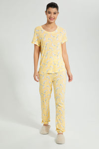 Redtag-Yellow-Allover-Printed-Pyjama-Set-Colour:Yellow,-Filter:Women's-Clothing,-New-In,-New-In-Women,-Non-Sale,-S22B,-Section:Women,-Women-Pyjama-Sets-Women's-