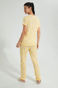 Redtag-Yellow-Allover-Printed-Pyjama-Set-Colour:Yellow,-Filter:Women's-Clothing,-New-In,-New-In-Women,-Non-Sale,-S22B,-Section:Women,-Women-Pyjama-Sets-Women's-