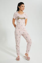 Load image into Gallery viewer, Redtag-Peach-Allover-Printed-Pyjama-Set-Colour:Pink,-Filter:Women&#39;s-Clothing,-New-In,-New-In-Women,-Non-Sale,-S22B,-Section:Women,-Women-Pyjama-Sets-Women&#39;s-
