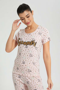 Redtag-Peach-Allover-Printed-Pyjama-Set-Colour:Pink,-Filter:Women's-Clothing,-New-In,-New-In-Women,-Non-Sale,-S22B,-Section:Women,-Women-Pyjama-Sets-Women's-