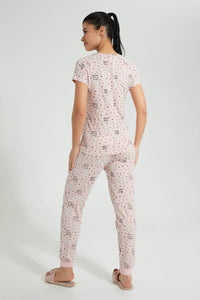 Redtag-Peach-Allover-Printed-Pyjama-Set-Colour:Pink,-Filter:Women's-Clothing,-New-In,-New-In-Women,-Non-Sale,-S22B,-Section:Women,-Women-Pyjama-Sets-Women's-