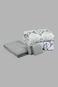 Redtag-Grey-Geometric-Print-6-Piece-Comforter-Set-(Double-Size)-Comforters-Home-Bedroom-