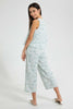 Redtag-White/Green-Leaves-Print-Twofer-Jumpsuit-Dresses-Senior-Girls-9 to 14 Years