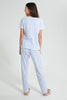 Redtag-White/Blue-Stripe-Flamingo-Pajama-Sets-Pyjama-Sets-Senior-Girls-9 to 14 Years