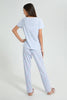 Redtag-White/Blue-Stripe-Flamingo-Pajama-Sets-Pyjama-Sets-Senior-Girls-9 to 14 Years