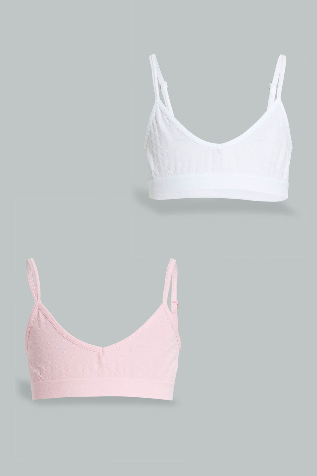 Redtag-White/Pink-Jacquard-Bra-(2Pack)-365,-Colour:Assorted,-Filter:Senior-Girls-(9-to-14-Yrs),-GSR-Bras,-New-In,-New-In-GSR,-Non-Sale,-Section:Kidswear-Senior-Girls-9 to 14 Years