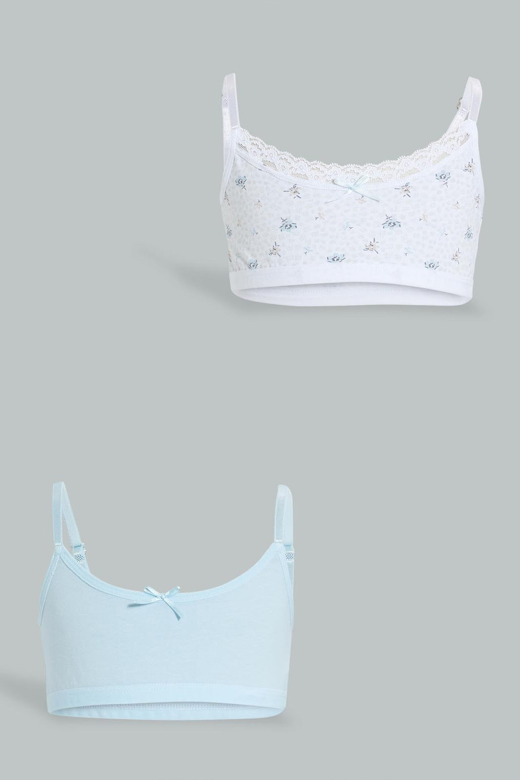 Redtag-White-Floral/Grey-Melange-Bra-(2Pack)-365,-Character,-Colour:Assorted,-ESS,-Filter:Senior-Girls-(9-to-14-Yrs),-GSR-Bras,-New-In,-New-In-GSR,-Non-Sale,-Section:Kidswear-Senior-Girls-9 to 14 Years