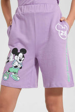 تنزيل الصورة على معرض الصور، Redtag-Purple-Mickey-&amp;-Minnie-Mouse-Short-Joggers-Senior-Girls-9 to 14 Years
