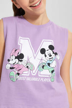 تنزيل الصورة على معرض الصور، Redtag-Purple-Mickey-&amp;-Minnie-Mouse-Girls-Top-Active-Tees-Senior-Girls-9 to 14 Years
