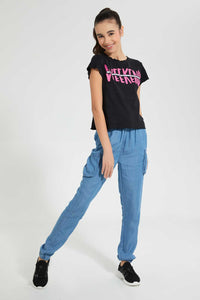 Redtag-Denim-Cargo-Pocket-Jogger-Jeggings-Senior-Girls-9 to 14 Years