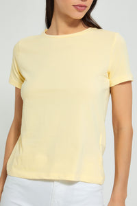 Redtag-Lemon-Plain-Short-Sleeve-Crew-Neck-T-Shirt-Active-Tees-Women's-