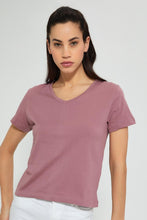 Load image into Gallery viewer, Redtag-Mauve--Plain-Short--Sleeve-V-Neck-T-Shirt-Active-Tees-Women&#39;s-
