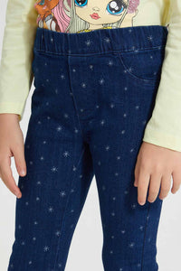 Redtag-Navy-Printed-Jegging-Jeggings-Girls-2 to 8 Years