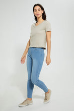Load image into Gallery viewer, Redtag-Pale-Green-Plain-Short--Sleeve-V-Neck-T-Shirt-Active-Tees-Women&#39;s-
