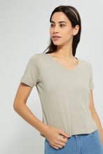 Load image into Gallery viewer, Redtag-Pale-Green-Plain-Short--Sleeve-V-Neck-T-Shirt-Active-Tees-Women&#39;s-
