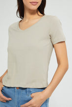 Load image into Gallery viewer, Redtag-Pale-Green-Plain-Short--Sleeve-V-Neck-T-Shirt-Active-Tees-Women&#39;s-
