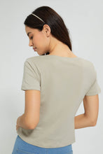 Load image into Gallery viewer, Redtag-Pale-Green-Plain-Short--Sleeve-V-Neck-T-Shirt-Active-Tees-Women&#39;s-
