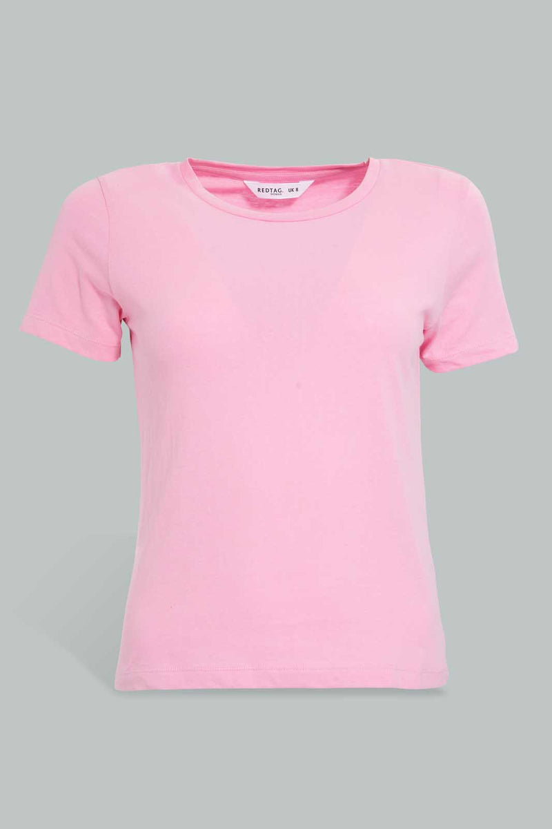 Redtag-Fuchsia-Plain-Short--Sleeve-Crew-Neck--T-Shirt-Active-Tees-Women's-