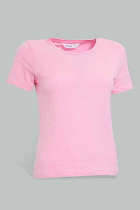 Redtag-Fuchsia-Plain-Short--Sleeve-Crew-Neck--T-Shirt-Active-Tees-Women's-