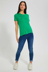 Redtag-Green-Plain-Short--Sleeve-Crew-Neck--T-Shirt-Plain-Women's-