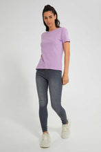 تنزيل الصورة على معرض الصور، Redtag-Violet-Plain-Short--Sleeve-Crew-Neck--T-Shirt-Plain-Women&#39;s-
