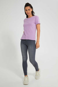 Redtag-Violet-Plain-Short--Sleeve-Crew-Neck--T-Shirt-Plain-Women's-