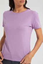 تنزيل الصورة على معرض الصور، Redtag-Violet-Plain-Short--Sleeve-Crew-Neck--T-Shirt-Plain-Women&#39;s-
