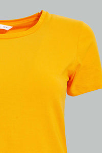 Redtag-Orange-Plain-Short--Sleeve-Crew-Neck--T-Shirt-Active-Tees-Women's-