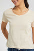 Redtag-Beige-Plain-Short--Sleeve-V-Neck--T-Shirt-Plain-Women's-