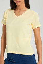 Load image into Gallery viewer, Redtag-Lemon-Plain-Short--Sleeve-V-Neck--T-Shirt-Plain-Women&#39;s-
