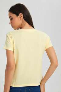 Redtag-Lemon-Plain-Short--Sleeve-V-Neck--T-Shirt-Plain-Women's-