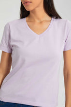 Load image into Gallery viewer, Redtag-Lilac-Plain-Short--Sleeve-V-Neck--T-Shirt-Plain-Women&#39;s-
