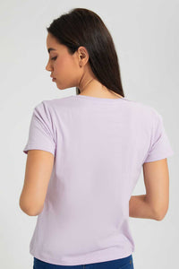 Redtag-Lilac-Plain-Short--Sleeve-V-Neck--T-Shirt-Plain-Women's-