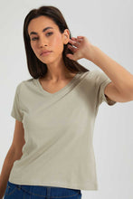 تنزيل الصورة على معرض الصور، Redtag-Pale-Green-Plain-Short--Sleeve-V-Neck--T-Shirt-Plain-Women&#39;s-
