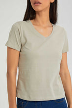 تنزيل الصورة على معرض الصور، Redtag-Pale-Green-Plain-Short--Sleeve-V-Neck--T-Shirt-Plain-Women&#39;s-
